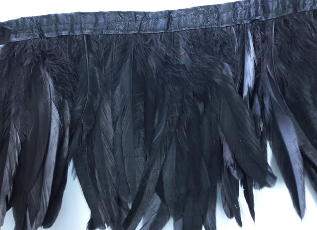 Strung Coque Tail Feathers 20-25cm/meter - Black Natural - Ostrich Africa